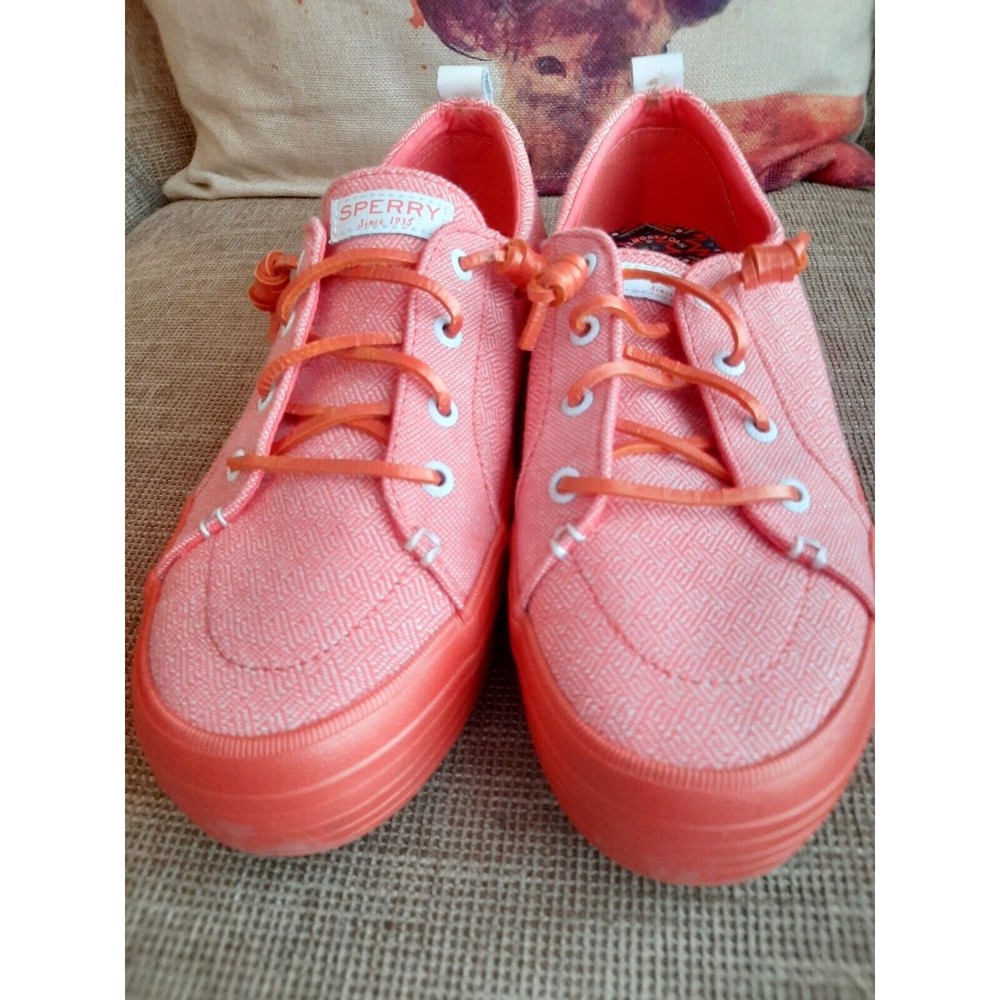 Sperry Women's 9.5 Top Sider Vibram Platform Boat Tennis Shoes Coral Pink
